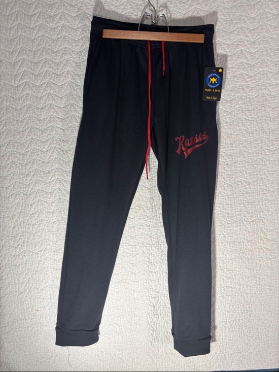 simplymm.com Pants - Black Women's Track Joggers with Red Accents - Kansas Script